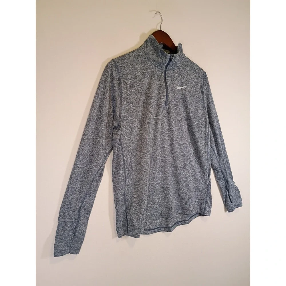 Athletic Nike Mens Large Blue Heather Dri-FIT Quarter Zip Thumbhole Pullover